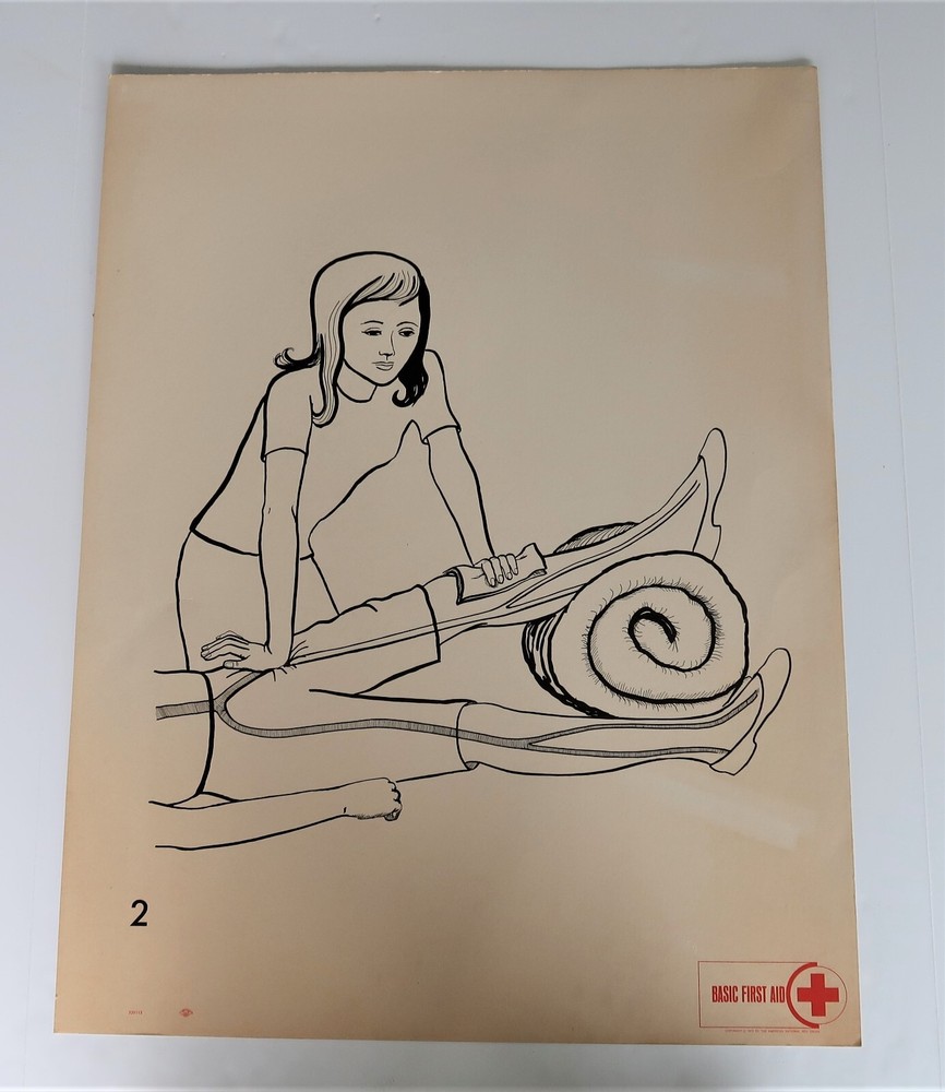 Vtg American National Red Cross Basic First Aid Drawing 2 Side Ephemera 1970 2,5