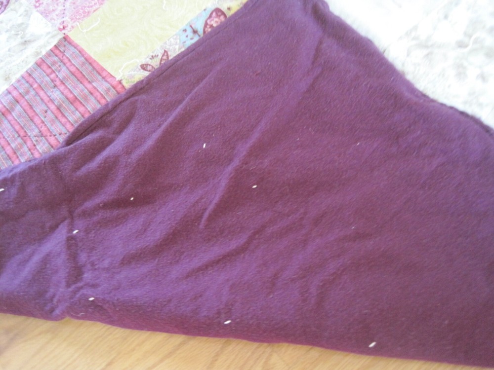 Throw Pieced Quilt Flannel Maroon Yellow Pink Cream EUC