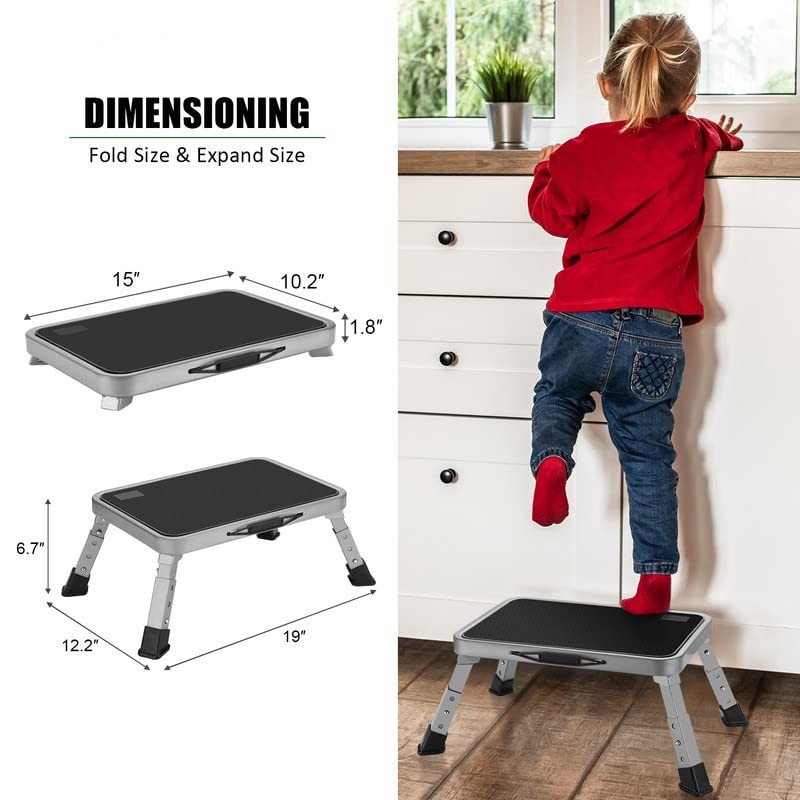 Jocauto Foldable Step Stool Adjustable Non-Slip Step Ladder Rubber Feet Kitchen
