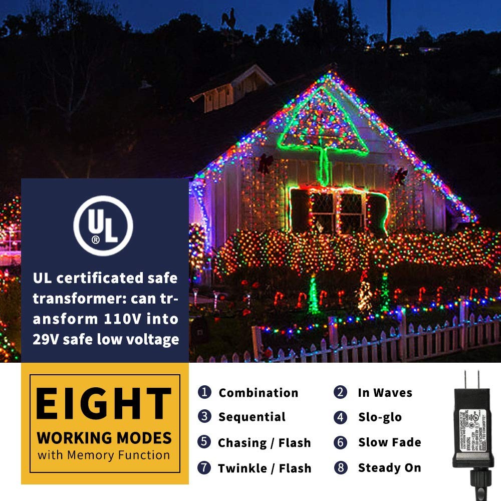 105ft 300 LED Christmas String Lights, End-to-End Plug 8 Modes - UL Certified...