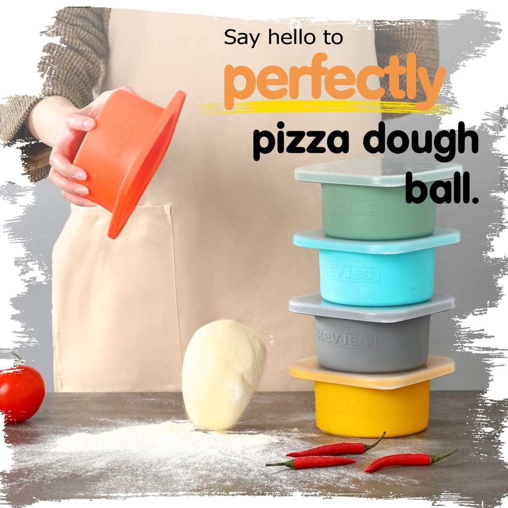 Stackable Silicone Artisan Pizza Dough Proofing Proving Containers with Lids-...
