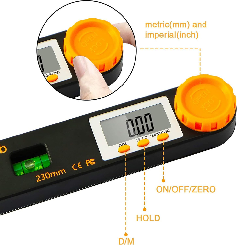 Digital Angle Finder Tool 7Inch 0-360 Degree LED Digital Protractor with Horizon