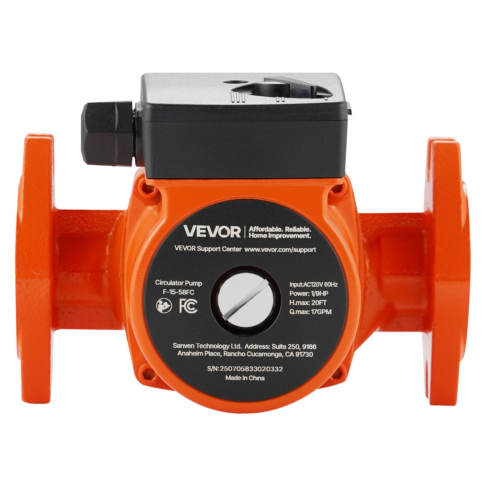 VEVOR F-15-58FC Cast Iron Circulator Pump Hot Water Circulation 1/9 HP 17 GPM