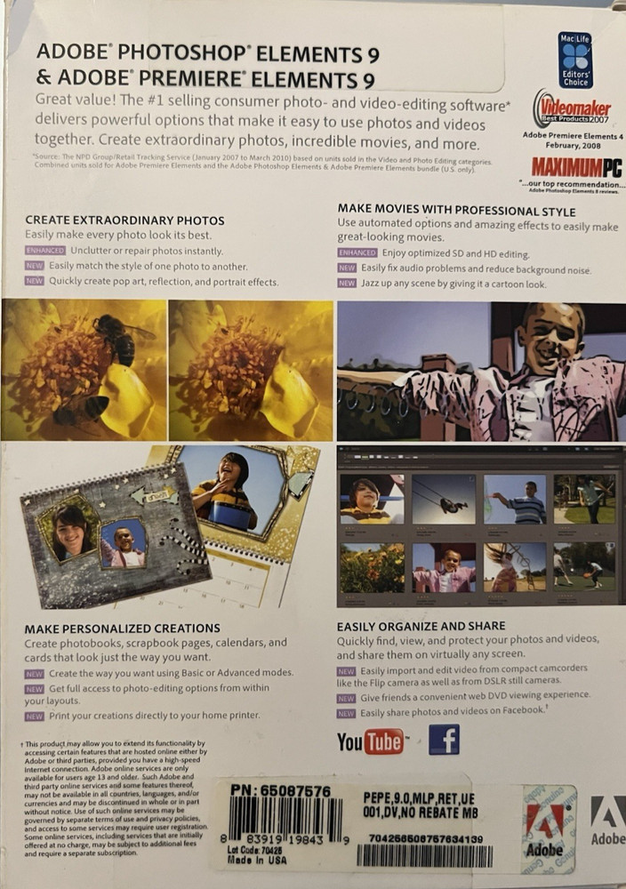 Adobe Photoshop Elements 9 & Adobe Premiere Elements 9 Sealed