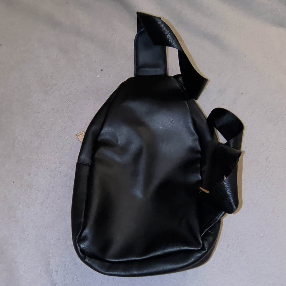 Black Belt Bag Sling Crossbody, Zip Closure Outer Pockets, Adjustable Strap