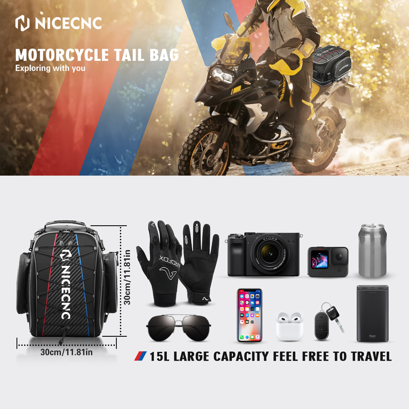 Motorcycle Tail Bag Seat Pack Travel Rear Luggage Rack Carry Bag Waterproof 15L