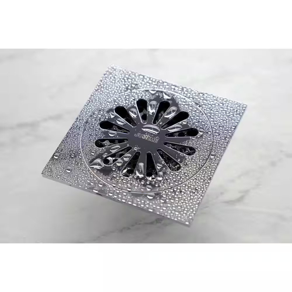 Sunburst 4 In. Square Grid Shower Drain, Chrome