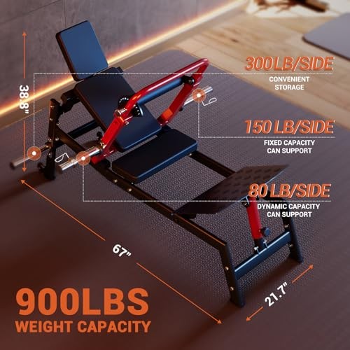 Hip Thrust Machine, 900 LBS Plate-Loaded Glute Bridge Machine with Red + Black