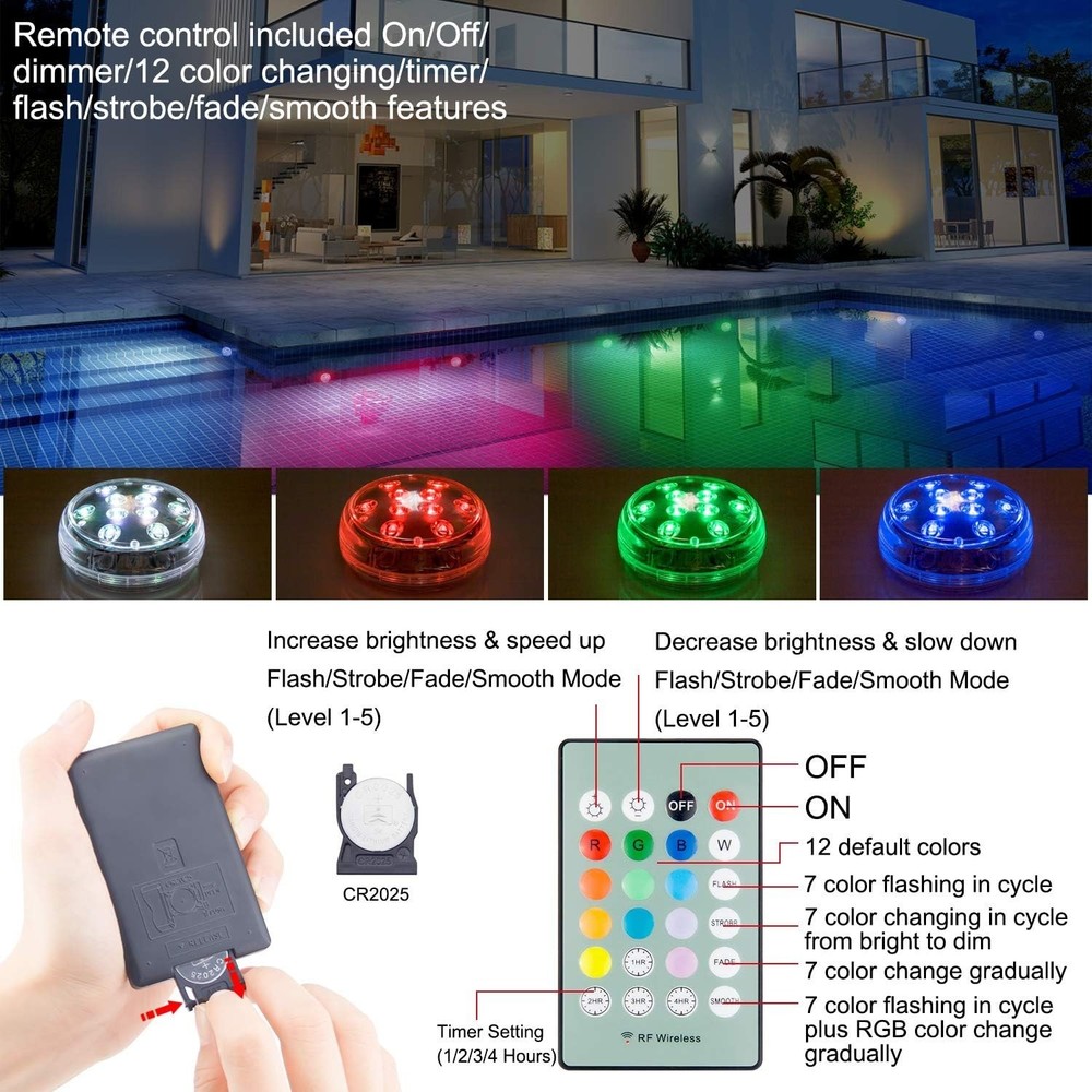Submersible LED Pool Lights, Waterproof RGB, Remote Control