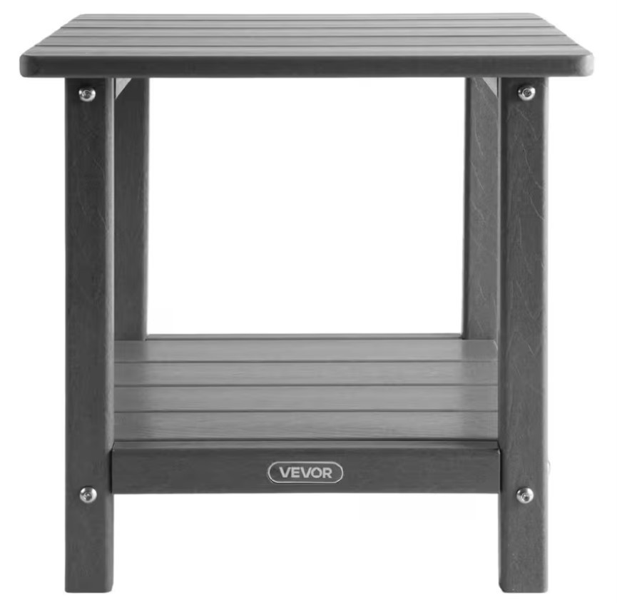 Outdoor 2 Tier HDPE Side Table Indoor Backyard End Table Grey