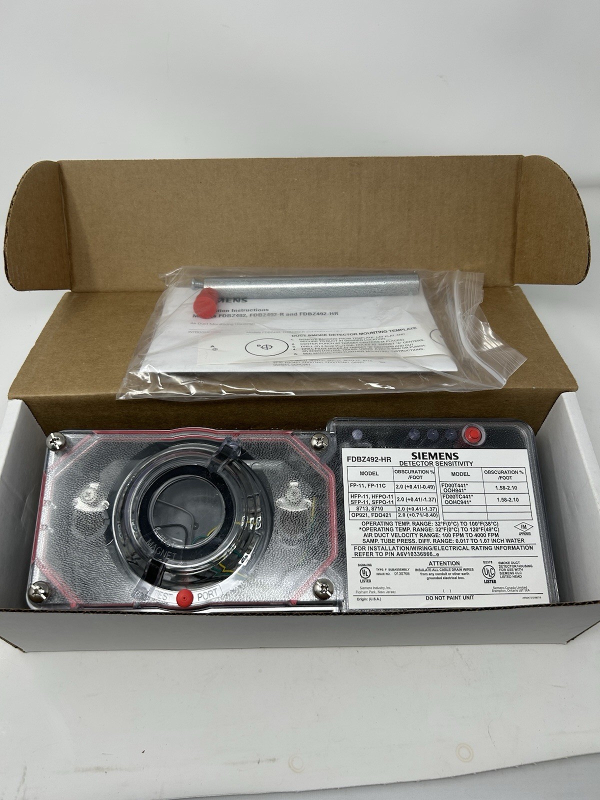 New Siemens FDBZ492-HR Duct Smoke Detector S54319-B23-A1