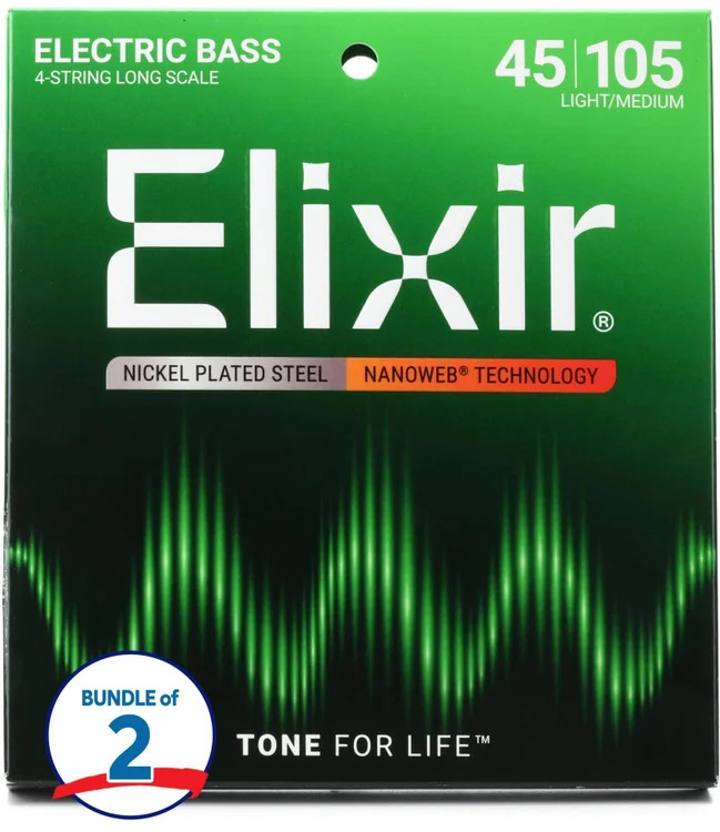 Elixir Strings 14077 Nanoweb Electric Bass Guitar Strings - .045-.105