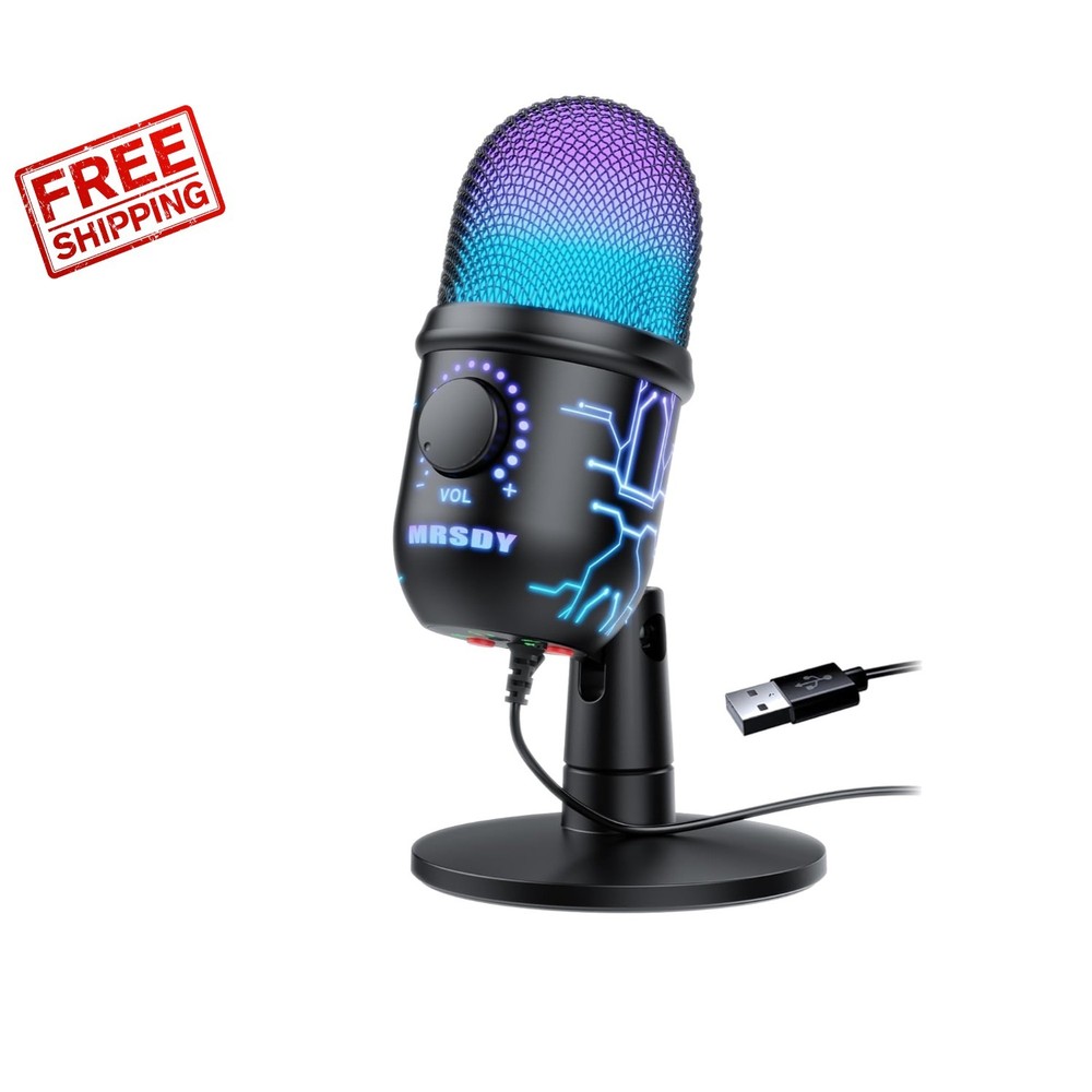 Professional USB Gaming Microphone with Volume Control & RGB Lighting Effects