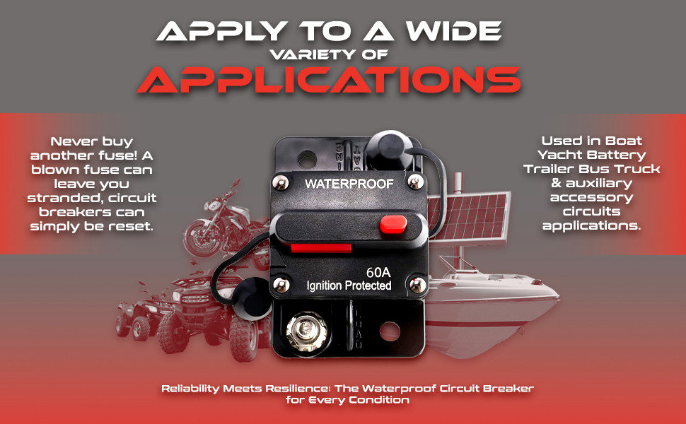 100 Amp Waterproof Circuit Breaker Auto/Marine/Solar 12-48V DC Manual Reset