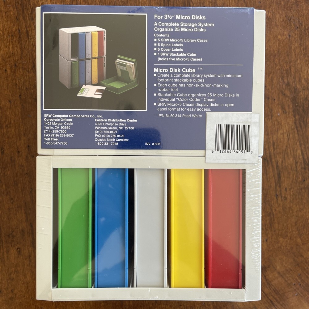 2 Pak SRW Micro Disk Cube 5 Color Coded Cases 3.5" Disk Storage RETRO NEW SEALED