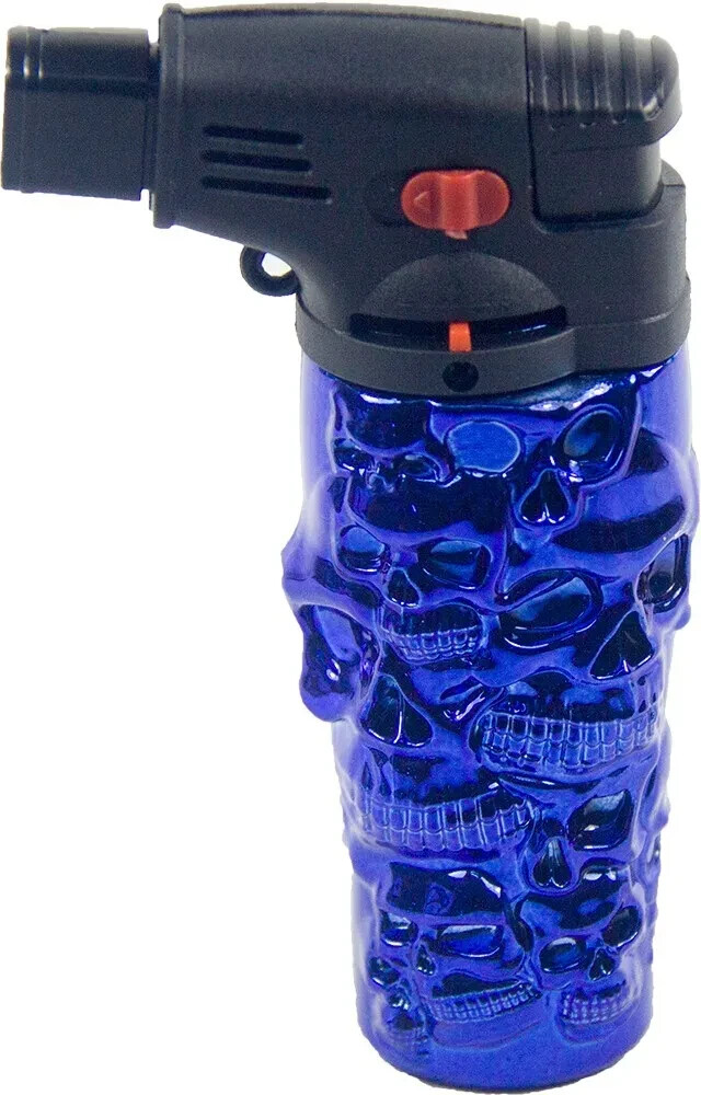 5 Pack 4.3" Jet Torch Gun Lighter Refillable Lockable Adjustable Engraved Skull
