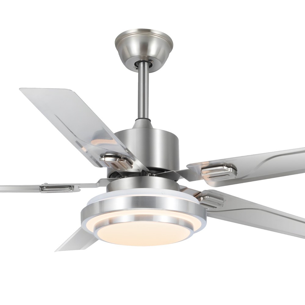 52-inch Silver Ceiling Fan Light, 3-Color Dimming, Remote Control