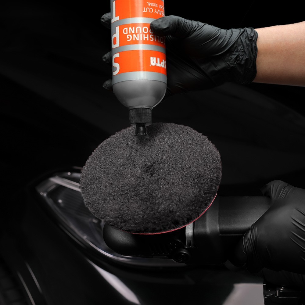 SPTA 1Pc 3/5/6 inch Black Microfiber Hook Loop Polishing Pad for Car Buffer Wax