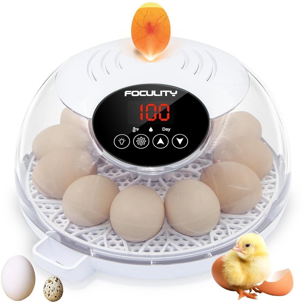 Egg Incubator for Hatching Chicks, Holds 12 Eggs, Automatic Egg Turner with T...