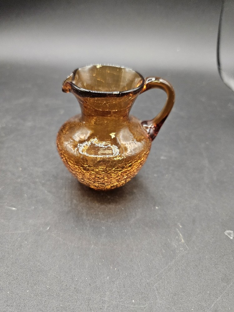 VTG. Mini Crackle Glass Amber Pitcher