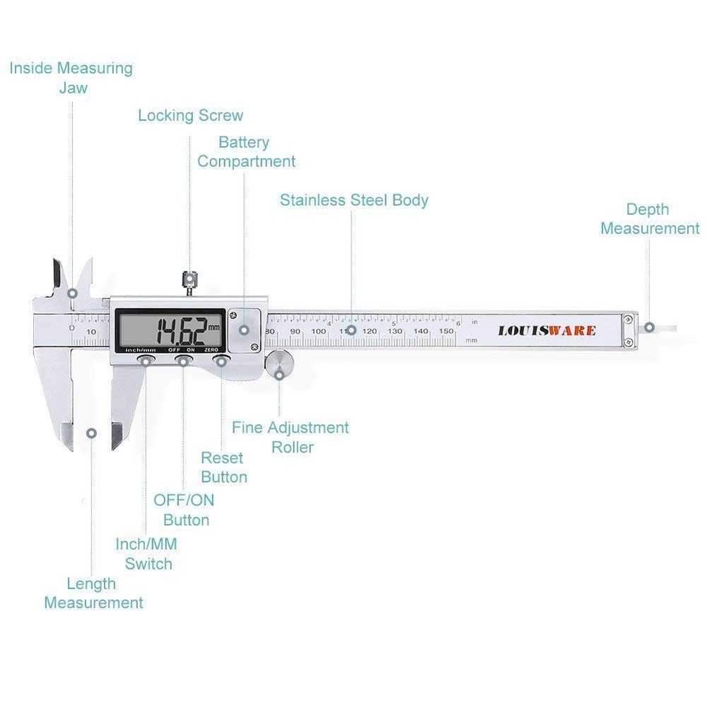 Accurate Digital Caliper, Inch/Millimeter Conversion, 6 Inch