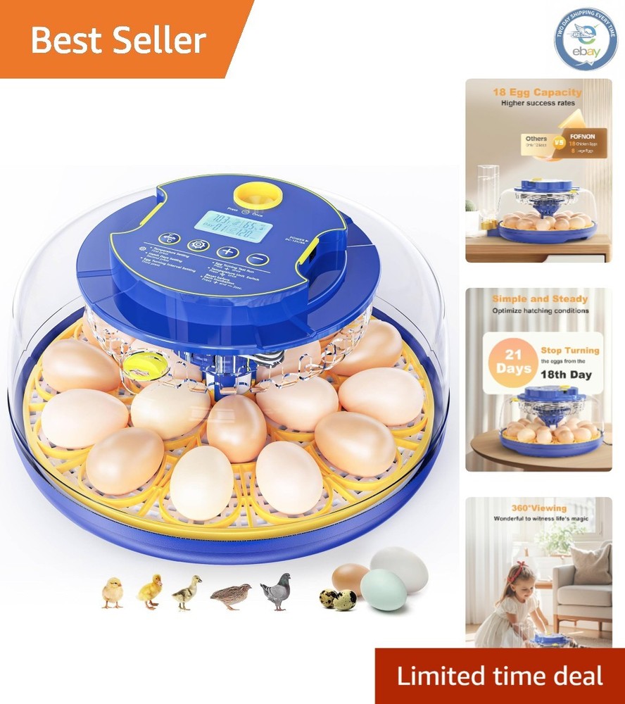18-Egg Incubator with Automatic Turning & Humidity Control for All Eggs