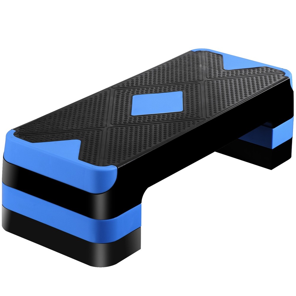 Aerobic Step Platform Exercise Step Adjustable Height 4"-6''-8' w/4 Risers Blue