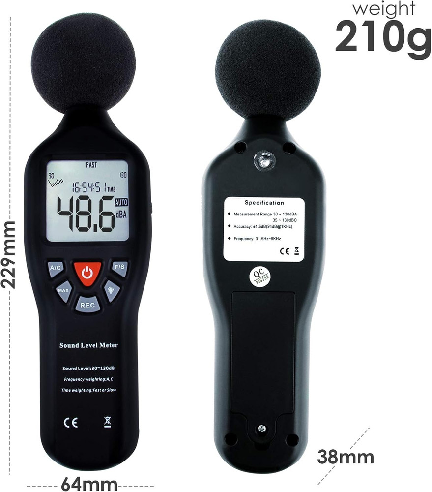 Decibel Meter Sound Level Meter with Data Logging, High Accuracy Db SPL Meter wi