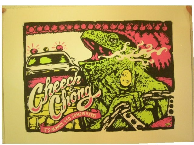 Cheech & And Chong Poster Signed By Artist Billy Perkins Lizard