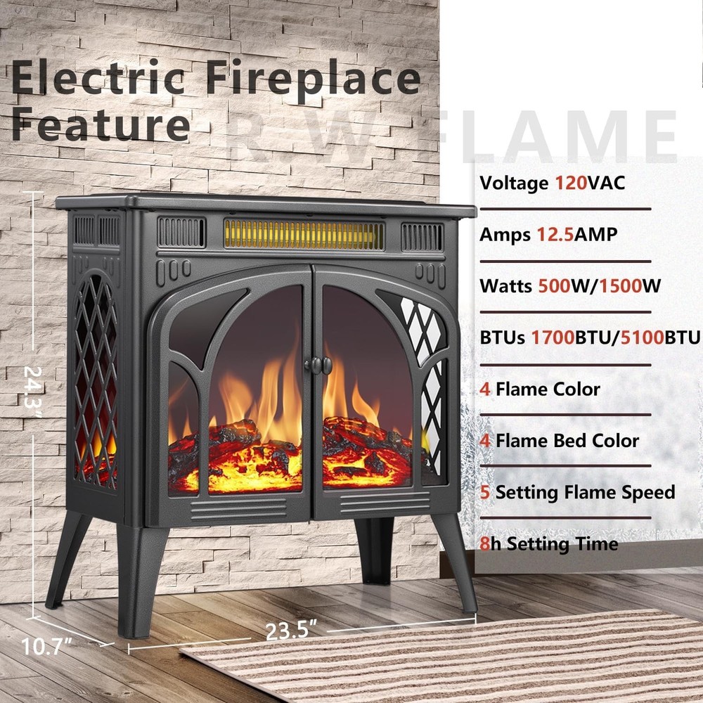Electric Multi-Colored Flame Fireplace Heater 25" Remote Control Cathedral Style
