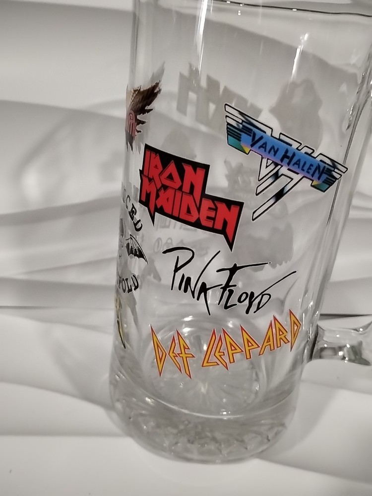 Kiss Band Large Jumbo Beer Stein 32 oz Glass Mug 7 7/8” Ozzy Osbourne AC/DC Pin