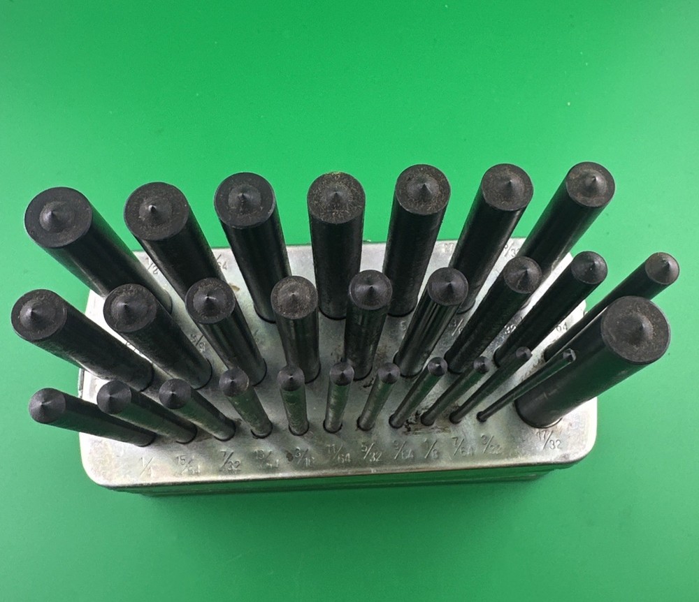 Vintage Spellman Co. 28 Pc Transfer Punch Set with rack, complete set