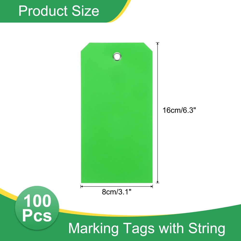 100Pcs Marking Tags with String, 6.3" x 3.1" Waterproof Hang Tags Green
