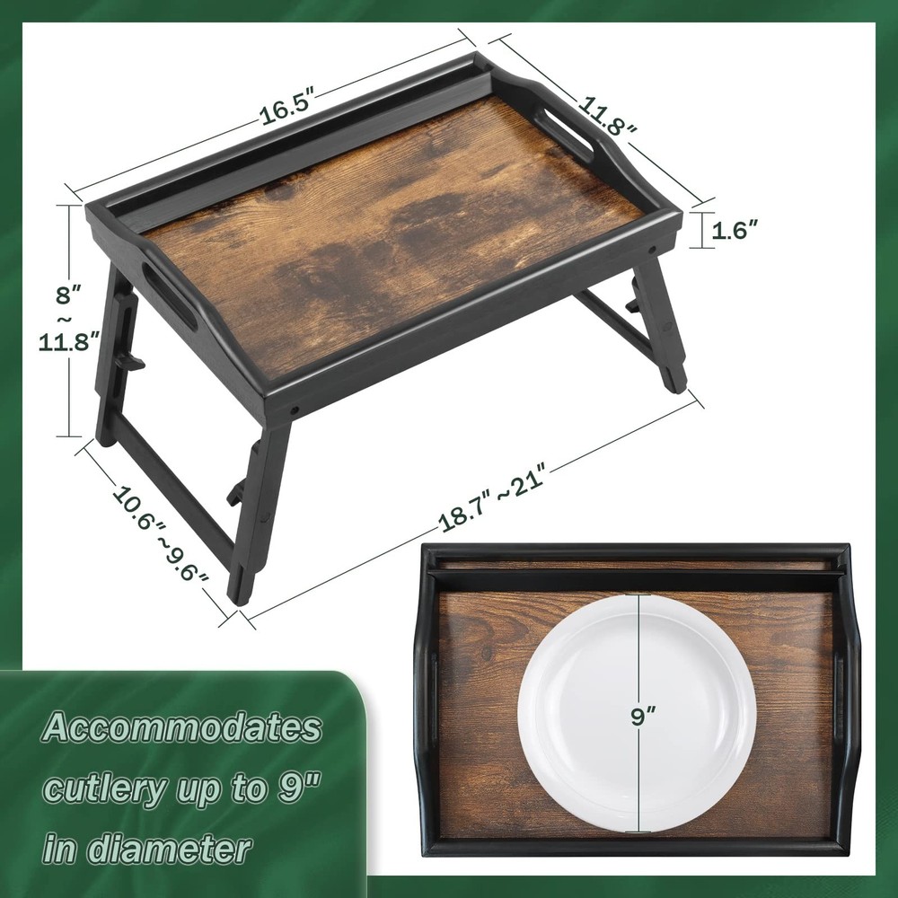 2 Pack Bed Tray Table Breakfast Trays Serving Tray Adjustable Height for Eati...