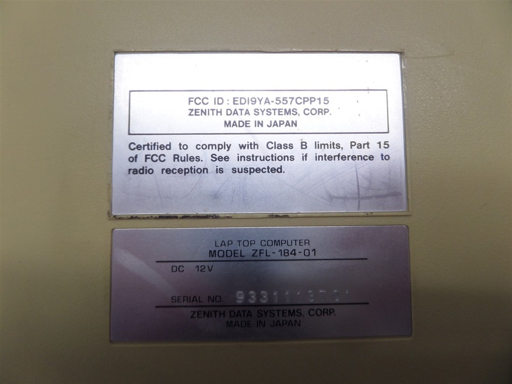 Vintage Zenith Data Systems ZFL-184-01 Laptop - Disk Error