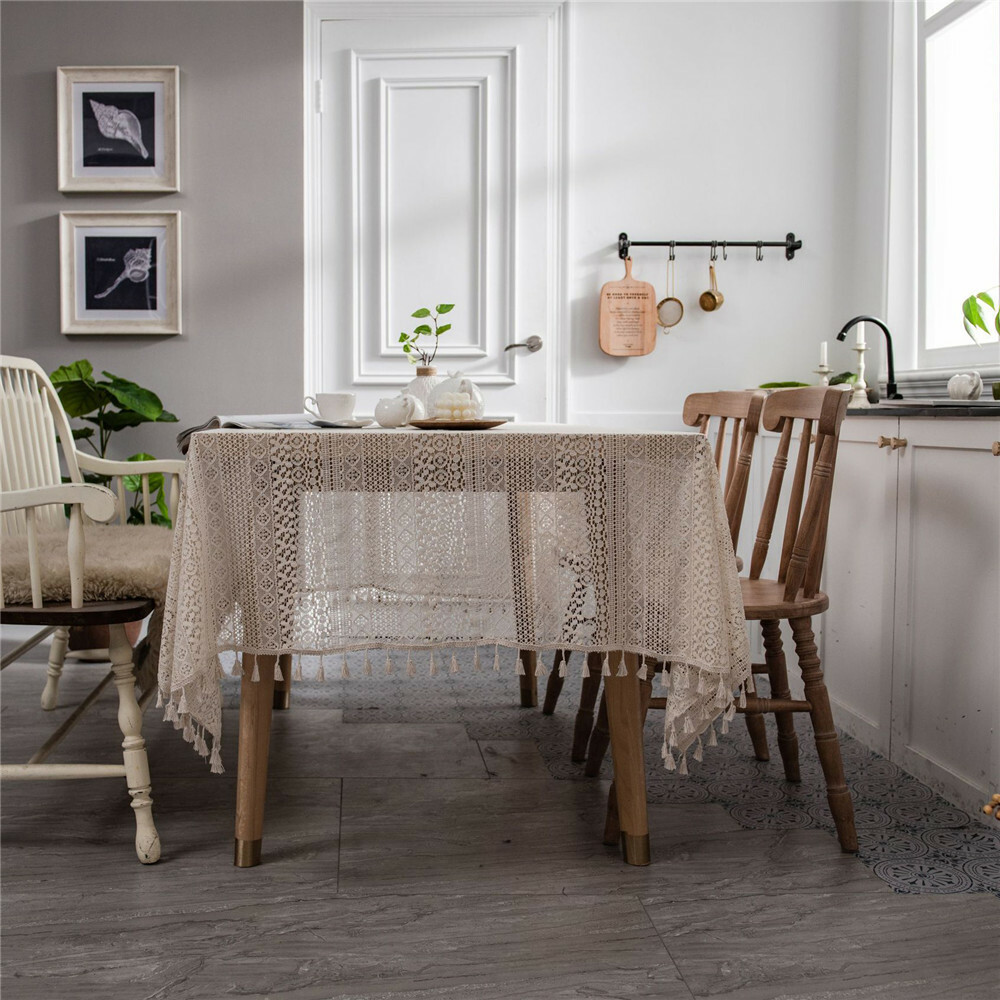 Rectangle Hollow Crochet Tablecloth Dining Kitchen Dinner Party Table Cloth Home