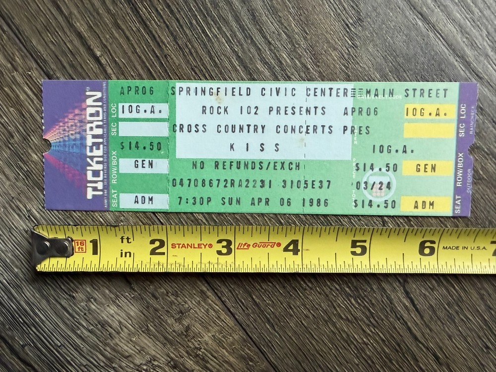 KISS Full Ticket Stub Asylum Tour Springfield Massachusetts 1986 Vintage Kiss