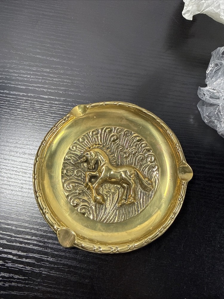 Vintage Solid Brass Ashtray Unicorn. New