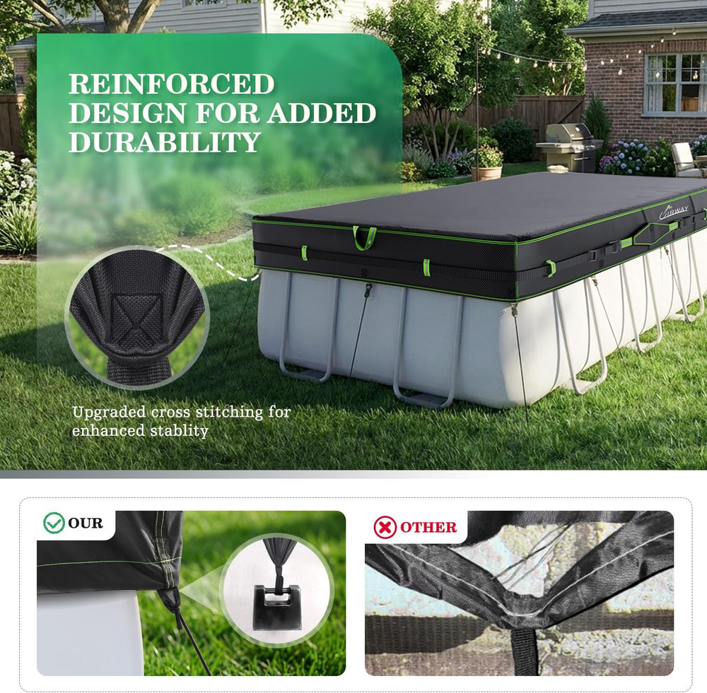 500D Pool Cover 7X10Ft Rectangular [2026 Upgraded Heavy Duty Fabric] Solar Pool