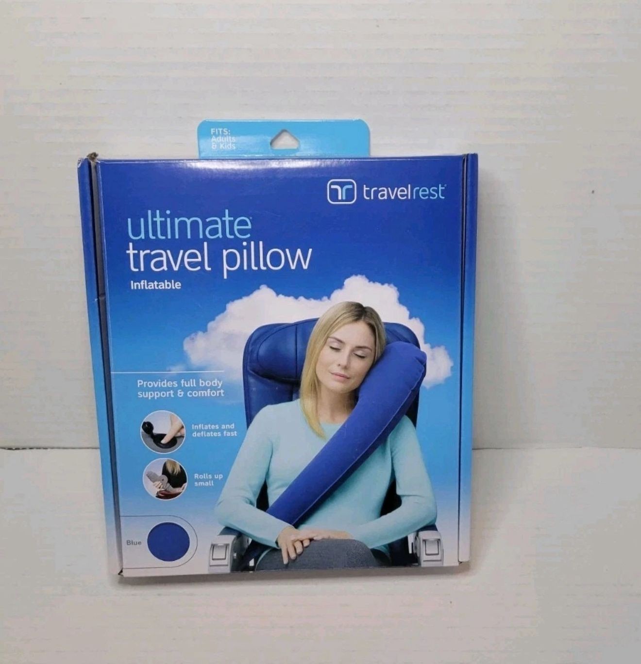 Travelrest Ultimate Inflatable Travel Pillow Neck Head Shoulder Support Blue NEW