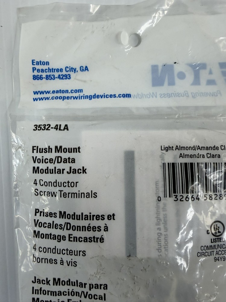 Eaton Flush Mount Voice/Data Modular Jack 3532-4LA
