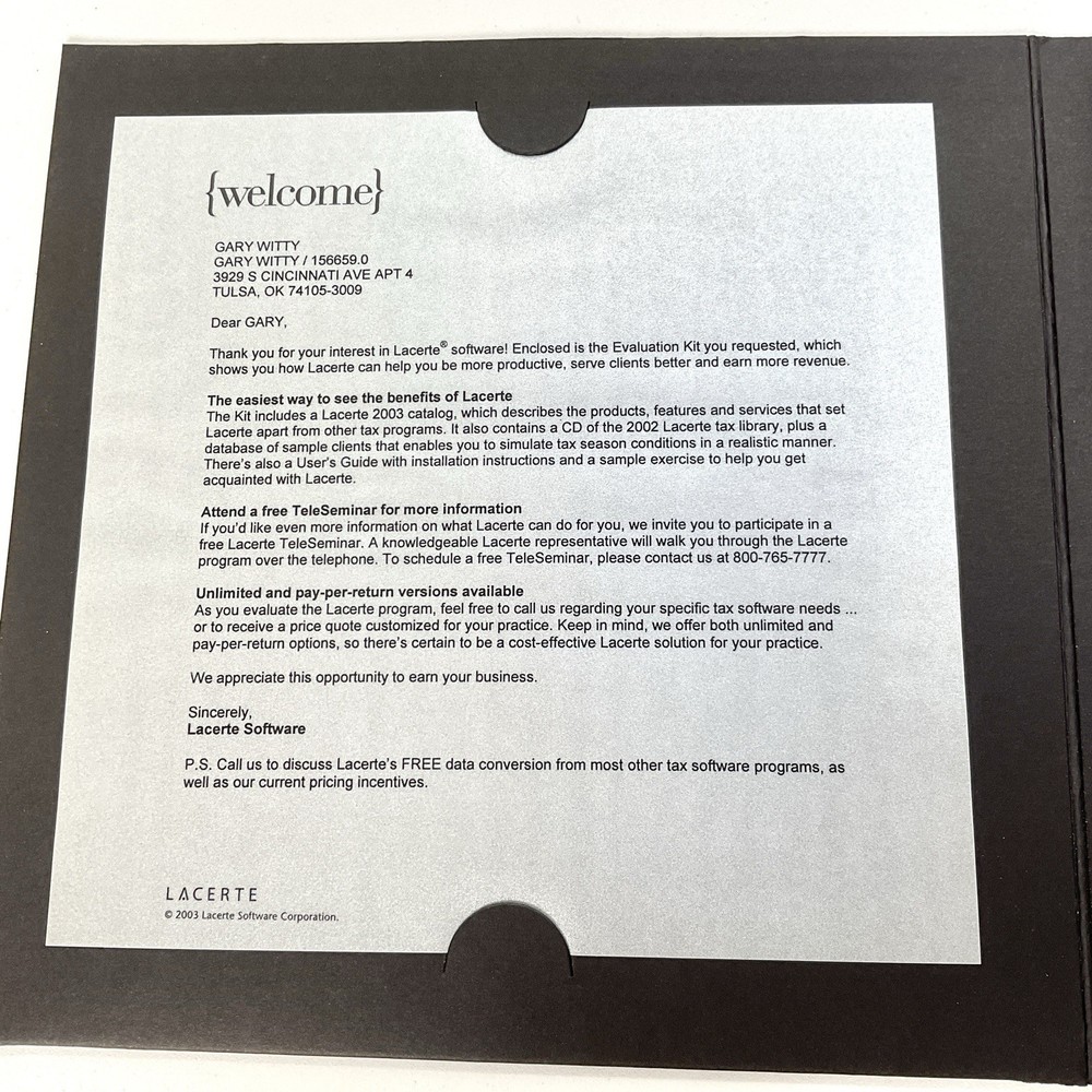 Intuit Lacerte Software Corporation Evaluation Disk User Guide Vintage Computing