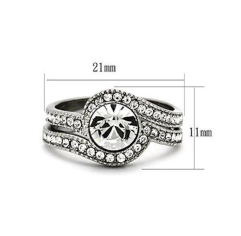 7 mm Ring Set Stainless Steel Crystal Halo w Accents Engagement Sz 5 9 10