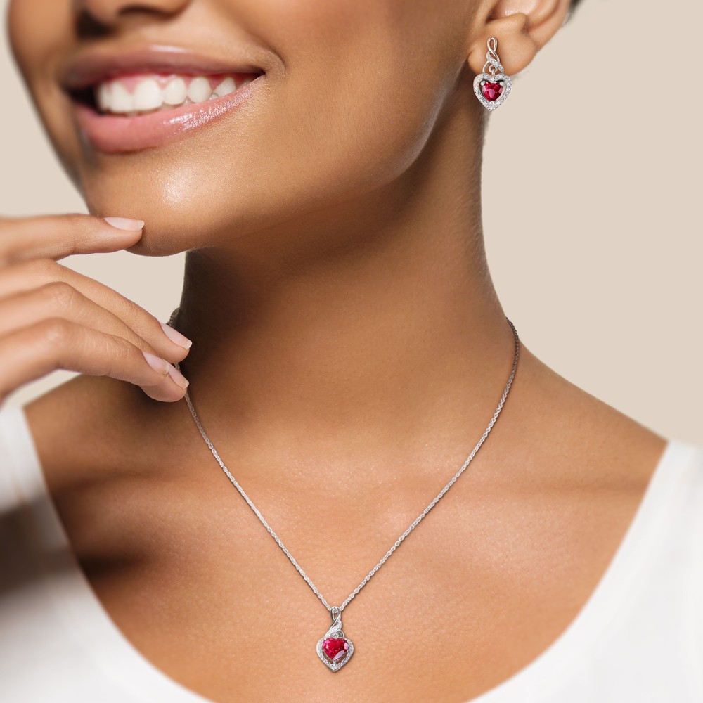 Amour Sterling Silver Created Ruby & Diamond Earrings & Pendant with Chain Set
