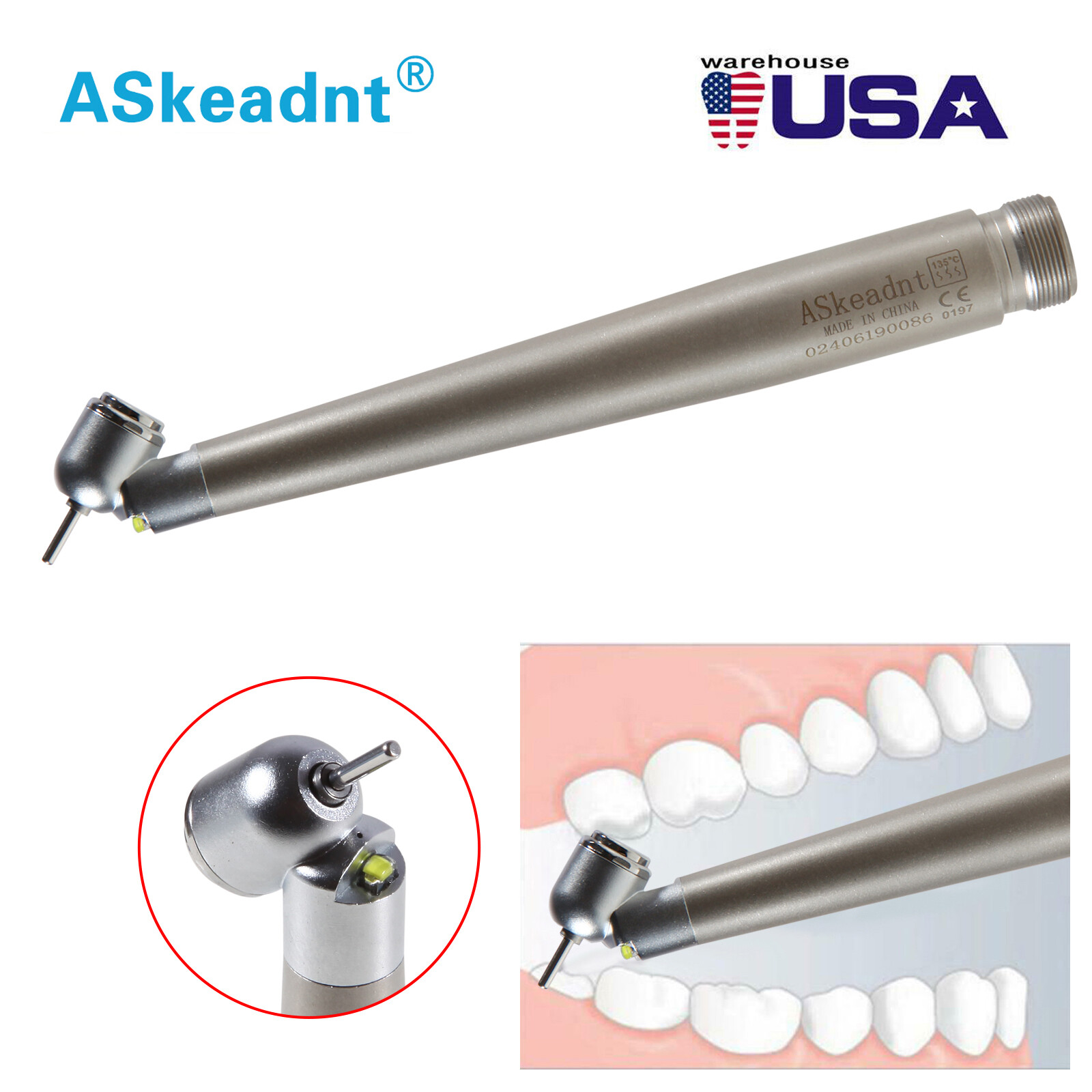 NSK Style Dental Surgical 45° Degree LED High Speed Handpiece Turbine 2 Holes