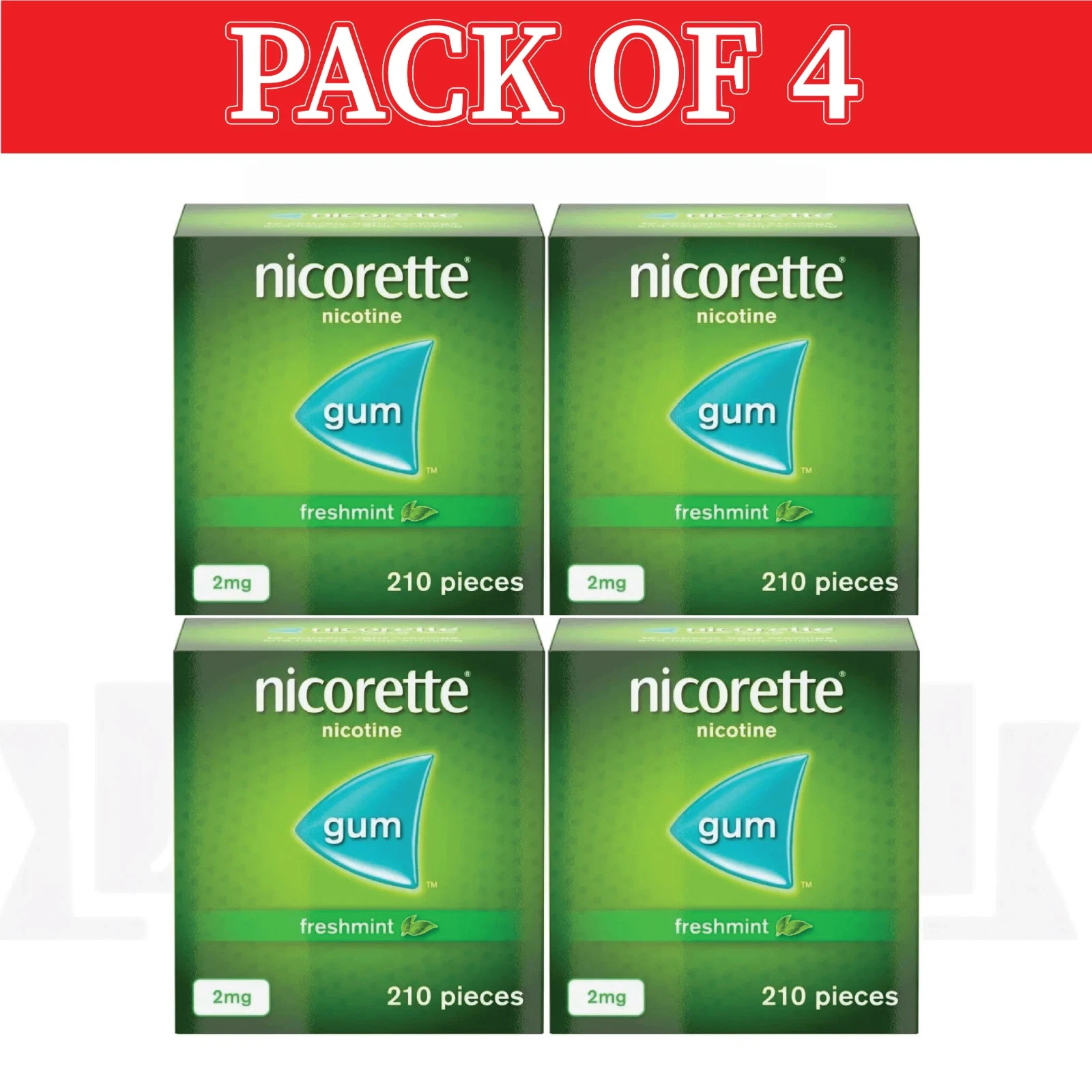 4 x Nicorette Fresh mint Gum 2Mg 210 Pieces PACK OF 4