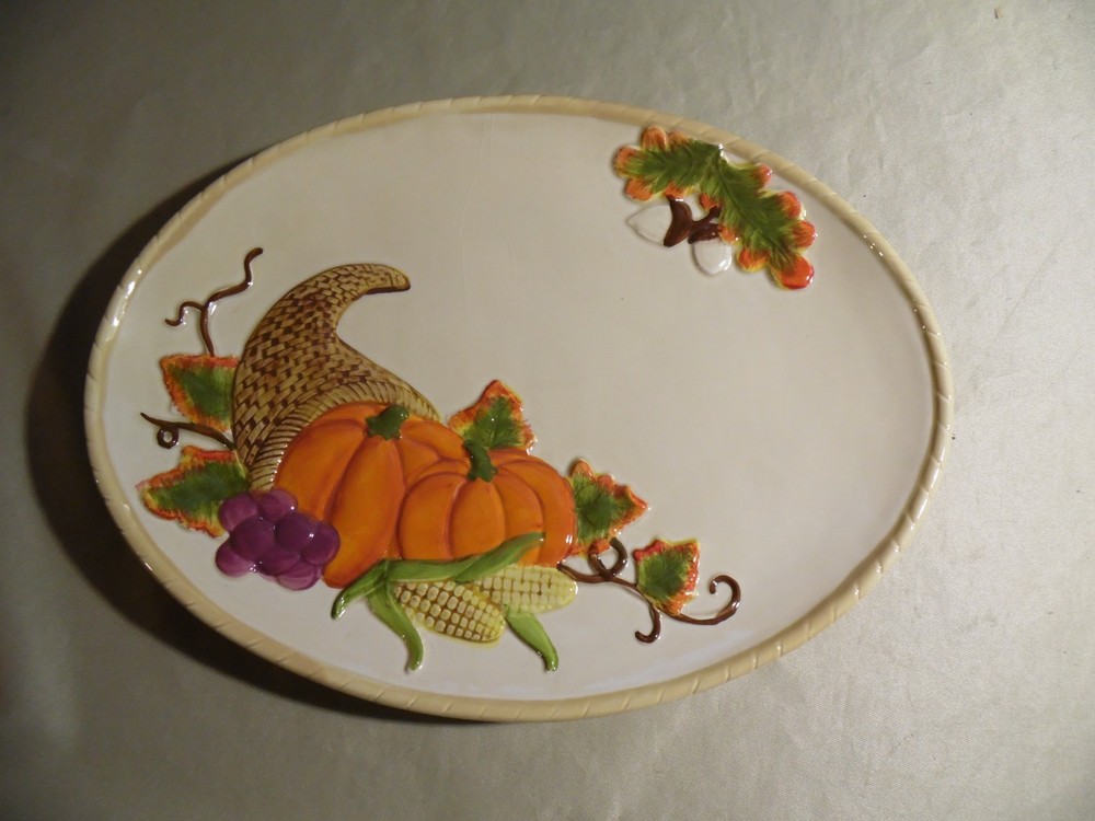 Cornucopia Platter- Pumpkin Fall Themed 12"X9"