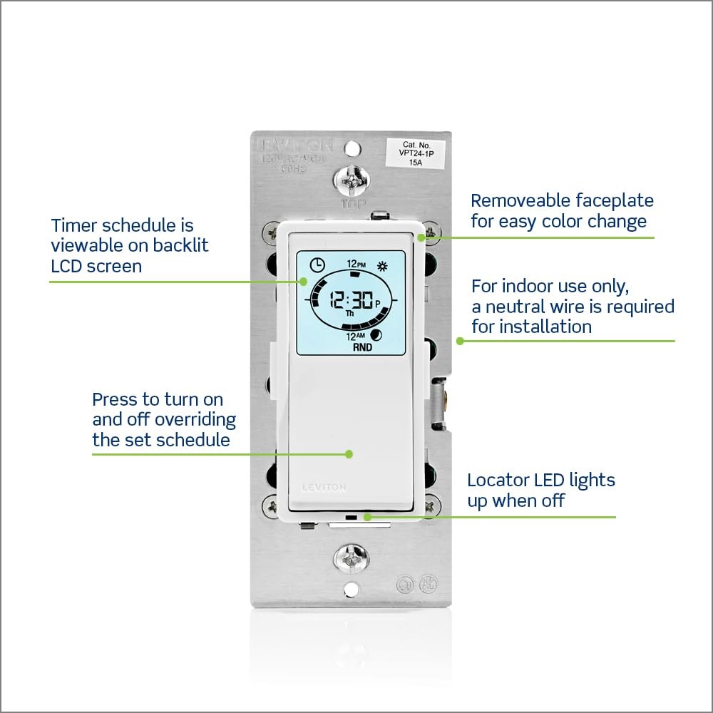 Leviton Decora Programmable and Astronomical Timer Switch for Lights and Moto...
