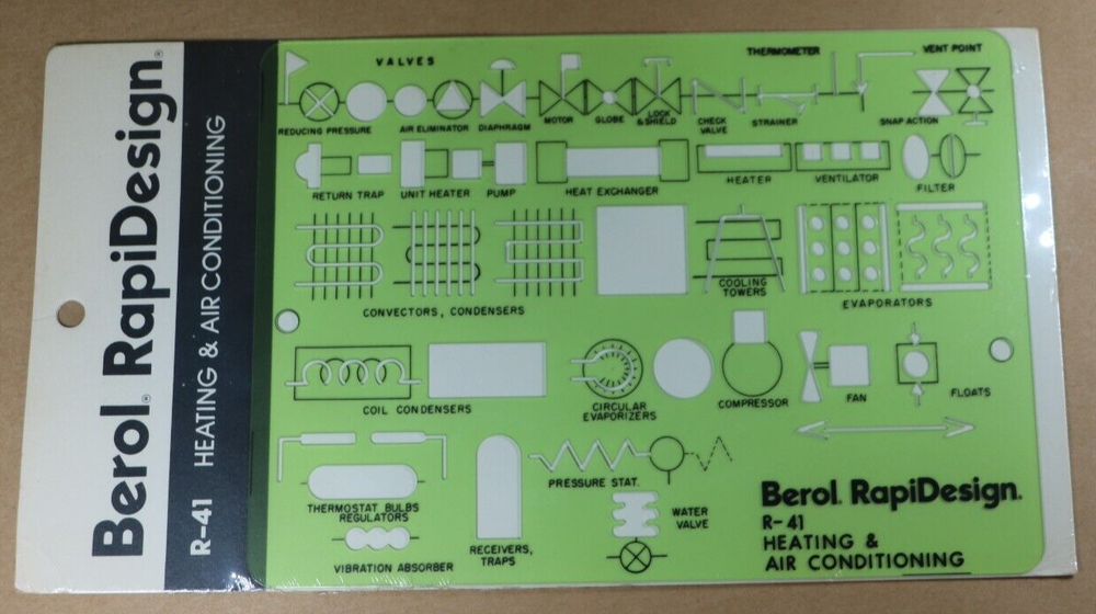 Berol RapiDesign Template - Drafting Drawing Heating Air Conditioning HVAC R-41
