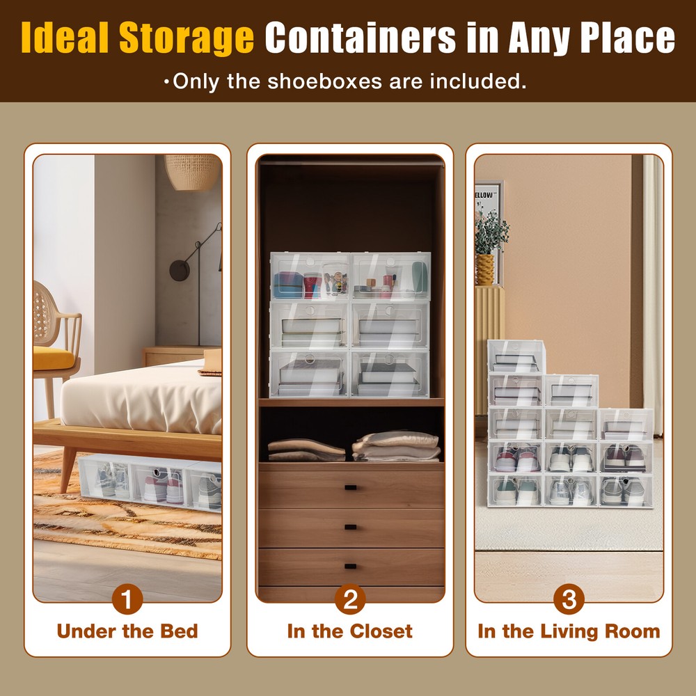 24 Pcs Foldable Shoe Storage Box Case Sneaker Container Stackable Organizer USA